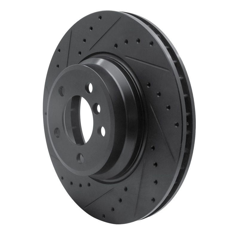 BMW 745Li Brake Rotor (1) - Front Left - R1 Concepts - Drilled & Slotted - Black - `02-`08